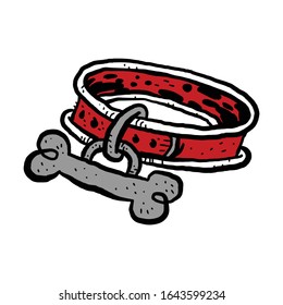 Dog collar with bone shaped ID tag -- fun cartoon illustration style