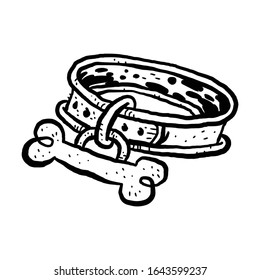 Dog collar with bone shaped ID tag -- fun cartoon illustration style