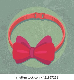 Dog Collar with bow tie/Icon Collar for dogs in style flat on textural background. Buckle collar