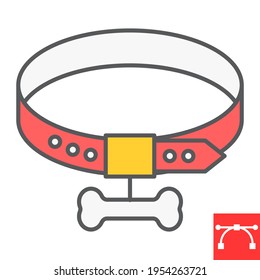 Dog collar color line icon, pet shop and bone, pet collar vector icon, vector graphics, editable stroke filled outline sign, eps 10