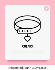 Dog Collar With Heart Thin Line Icon. Modern Vector Illustration For Pet Shop.