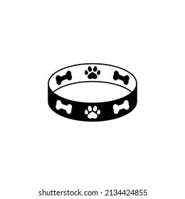 Dog collar icon with bone and paw. Vector illustration on white background.