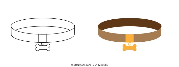 Dog Collar Line Art and Flat Style Colored. Wearable items for a feline friend vector art