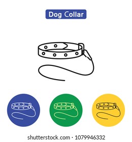Dog Collar line icon logo element vector illustration. Flat outline symbols of canine leash in colorful circles for design website apps print media. Editable stroke. Isolated on white background