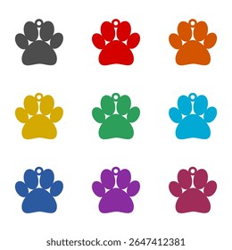 Dog collar with name tag icon isolated on white background. Set icons colorful