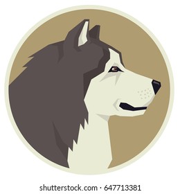 Dog collection Alaskan Malamute Geometric style Avatar icon round set