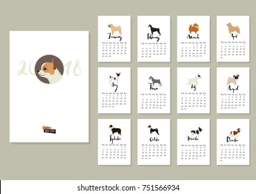 Dog collection Calendar 2018 Cover with Chihuahua