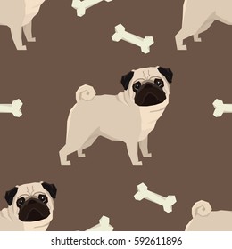 Dog collection Pug Geometric style Seamless pattern