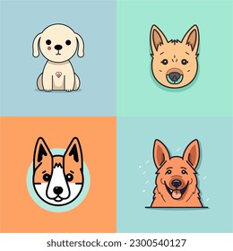 Dog collection set cute cartoon puppy animals pets illustration