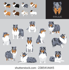 Dog Collie Blue Merle Coat Cartoon Vector Illustration Color Variation Set
