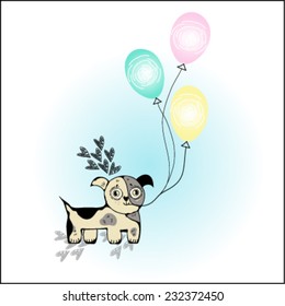dog with colorful ballo?ns