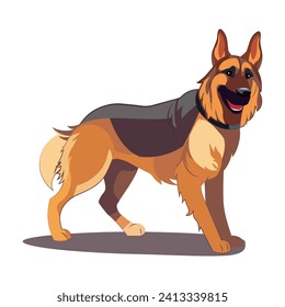 Dog of colorful set. The adorable paws and perky ears of a German Shepherd come to life in this cartoon design, offering a delightful visual treat. Vector illustration.