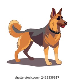 Dog of colorful set. Demonstration of the beauty of a German Shepherd through the eyes of cartoon artistry, celebrating the breed's elegance and grace. Vector illustration.