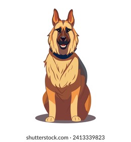 Dog of colorful set. This cartoon representation of a German Shepherd radiate joy against a clean white canvas. Vector illustration.