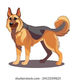 Dog of colorful set. This charming illustration showcases a cartoon-style German Shepherd, capturing the essence of this beloved breed with a touch of whimsy. Vector illustration.