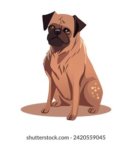 Dog of colorful set. This heartwarming illustration feature a cute Pug in a whimsical cartoon design, set against a white canvas. Vector illustration.