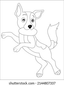 Dog coloring page, coloring book page, coloring page for kids, puppy line art, vector art