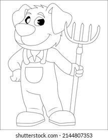 Dog coloring page, coloring book page, coloring page for kids, puppy line art, vector art