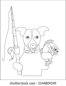 Dog coloring page, coloring book page, coloring page for kids, puppy line art, vector art