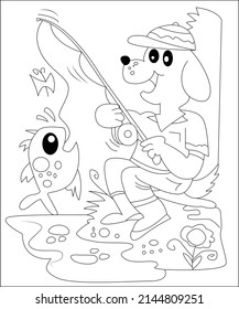 Dog coloring page, coloring book page, coloring page for kids, puppy line art, vector art