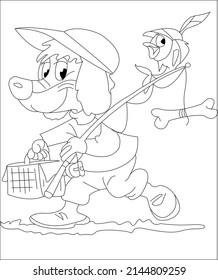 Dog coloring page, coloring book page, coloring page for kids, puppy line art, vector art