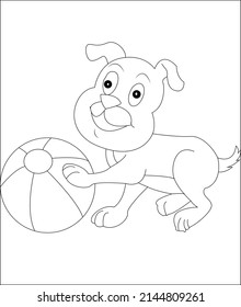 Dog coloring page, coloring book page, coloring page for kids, puppy line art, vector art