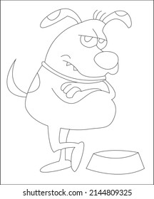 Dog coloring page, coloring book page, coloring page for kids, puppy line art, vector art