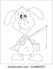 Dog coloring page, coloring book page, coloring page for kids, puppy line art, vector art