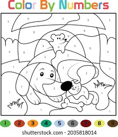 Dog Coloring Page. Color by numbers. Coloring book. Educational puzzle game for children. Coloring page for preschool kids