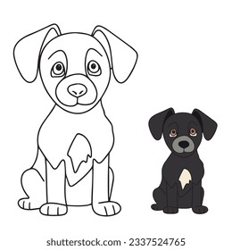 Dog Coloring Page, Cut Dog Character For Coloring Book. Puppy outline. Cartoon little dog. Coloring book. Cartoon vector illustration