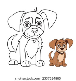 Dog Coloring Page, Cut Dog Character For Coloring Book. Puppy outline. Cartoon little dog. Coloring book. Cartoon vector illustration