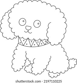 Dog Coloring Page For Kids. Dog. Dog Black Outline Freehand Drawing.coloring Page Image.forest Animal Illustration.teacup Pomeranian Puppy.