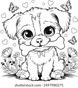 Dog Coloring Page. Kids Coloring Pages, Cute Cat Coloring Pages, Cat Character Vector Illustration On White Background.