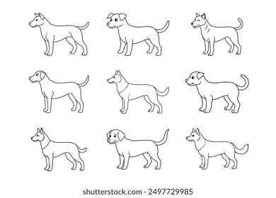 Ilustración vectorial de página para colorear de perro, dibujos animados, Clipart y diseño de arte de línea