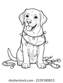 Dog coloring pages with christmas lights