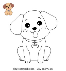 Hunde Malvorlagen für Kinder. Spur und Farbe Hund. Ein süßer Hund Tier Clipart Umrissvektor. Malbuch für Kinder. Kindergarten- und Vorschularbeitsblätter für Kinder druckbar. 