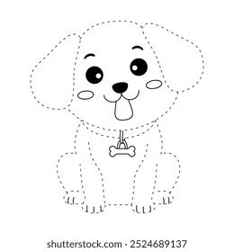Dog coloring pages for kids. Trace and color Dog. A cute Dog animal clipart outline vector. Coloring book for kids. Kindergarten and preschool worksheets printable for kids. 