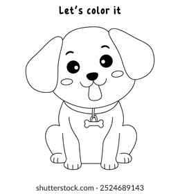 Dog coloring pages for kids. Trace and color Dog. A cute Dog animal clipart outline vector. Coloring book for kids. Kindergarten and preschool worksheets printable for kids. 