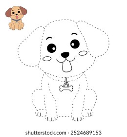 Páginas para colorear de perros para niños. Trazo y color Perro. Un Vector lindo del contorno del Clipart animal del perro. Libro para colorear para niños. Hojas de trabajo de jardín de infantes y preescolar imprimibles para niños. 