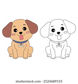 Páginas para colorear de perros para niños. Trazo y color Perro. Un Vector lindo del contorno del Clipart animal del perro. Libro para colorear para niños. Hojas de trabajo de jardín de infantes y preescolar imprimibles para niños. 