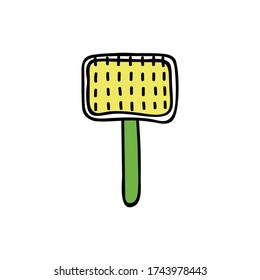 Dog comb.Pets care.Fur care accessories.Hand doodle vector illustration isolated on white background.