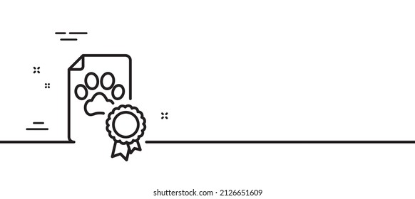 Dog competition certificate line icon. Pets award sign. Champion winner medal symbol. Minimal line illustration background. Dog certificate line icon pattern banner. White web template concept. Vector