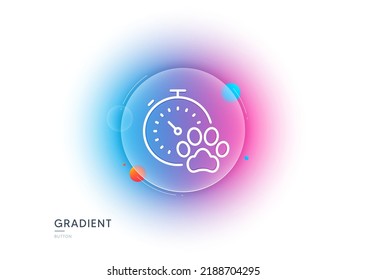 Icono de la línea de competencia de perros. Botón de desenfoque degradado con gafas. Señal del temporizador de mascotas. Símbolo de resultados de actividades. Diseño de vidrio transparente. Icono de la línea de competencia de perros. Vector