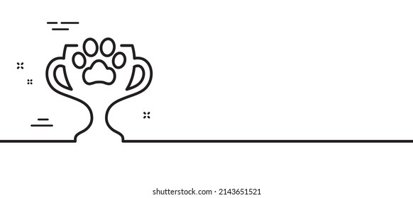 Dog competition line icon. Pets award sign. Champion winner cup symbol. Minimal line illustration background. Winner cup line icon pattern banner. White web template concept. Vector