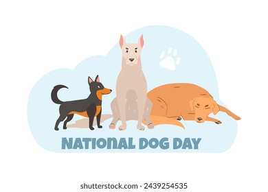 Dog composition vector flat illustration. Different breeds of dogs together. Pet adoption, charity, love and dog ownership concept