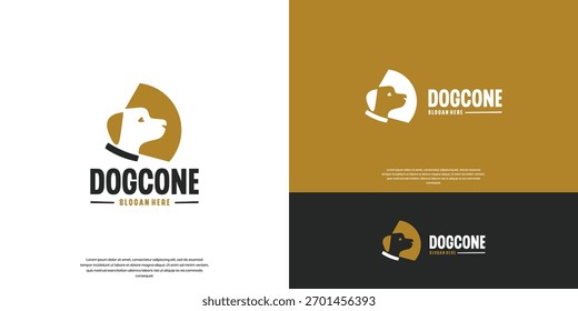 Dog and cone logo, with a negative space concept, symbolizing health and care, graphic design template.