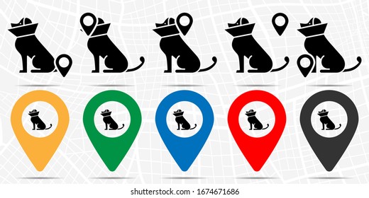Dog, cone of shame icon in location set. Simple glyph, flat illustration element of petshop theme icons