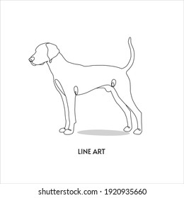 Dog in continuous line art drawing style. Black line sketch on white background. Vector illustration