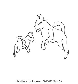 Dog in continuous line art drawing style  isolated on white background. Vector illustration