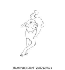 Hund, durchgehende Linie Zeichnung, ein kleines tätowiertes Haustier, Kleiderabdruck, Silhouette eine einzelne Linie auf weißem Hintergrund, einzelne Vektorgrafik.